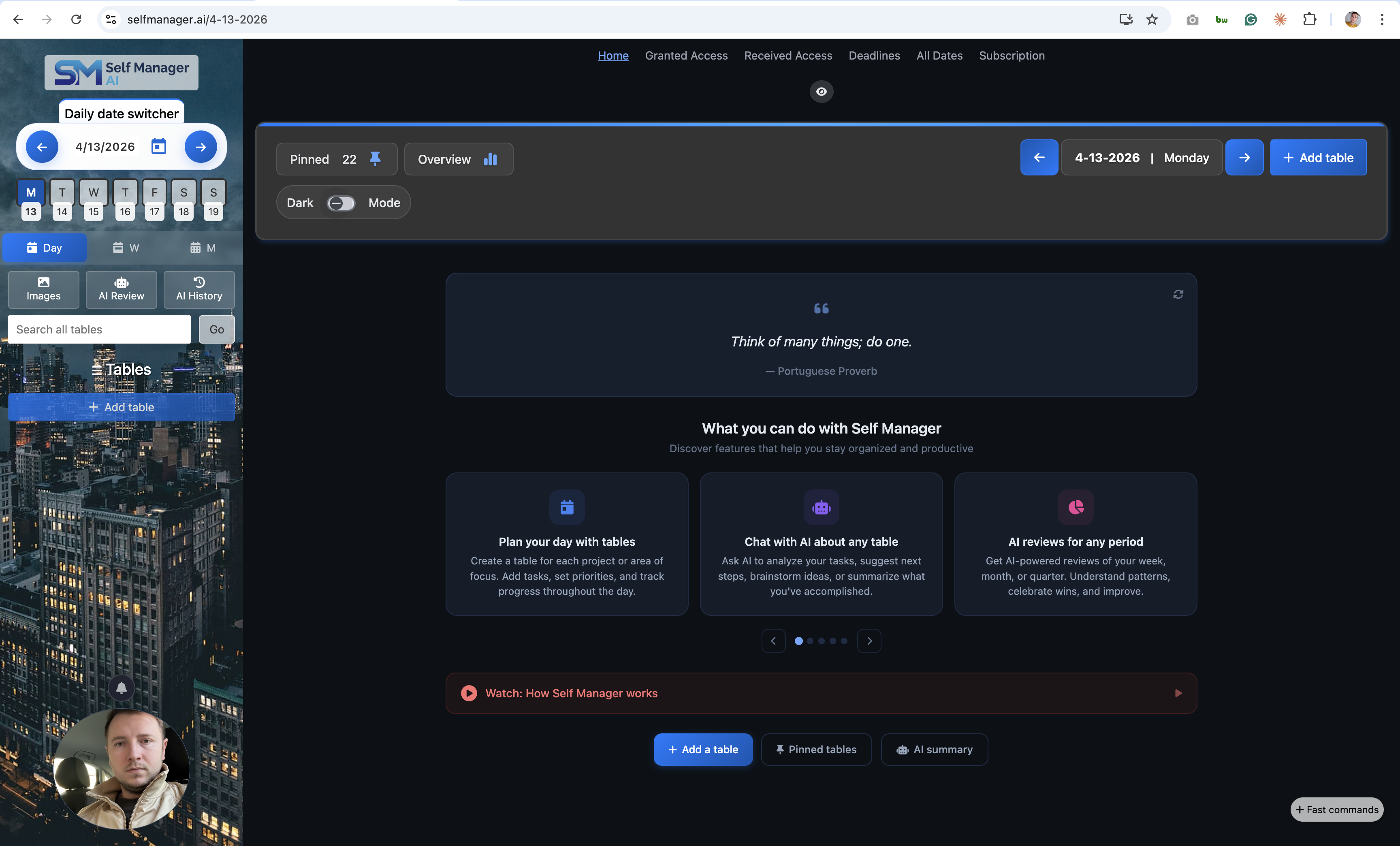 Empty day content component in dark mode