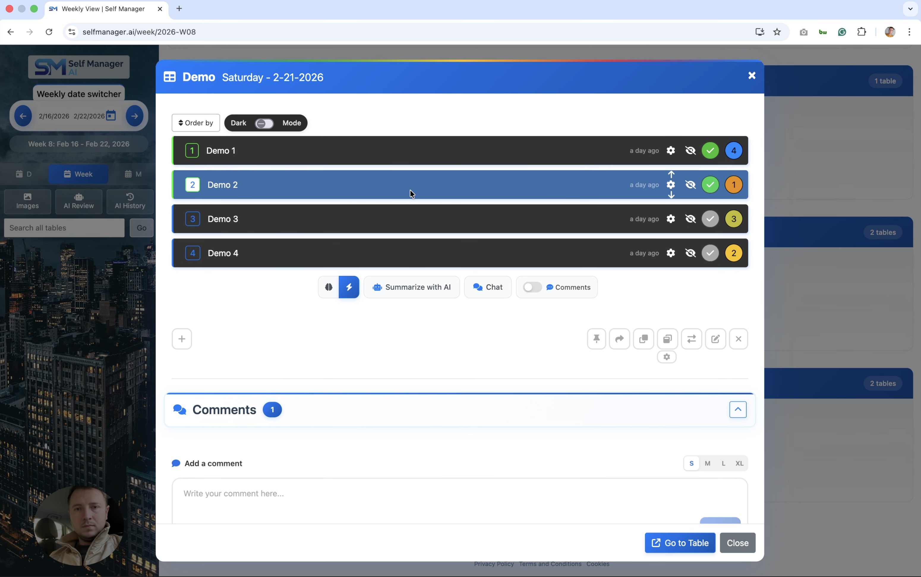 New features displaying a Table in a modal
