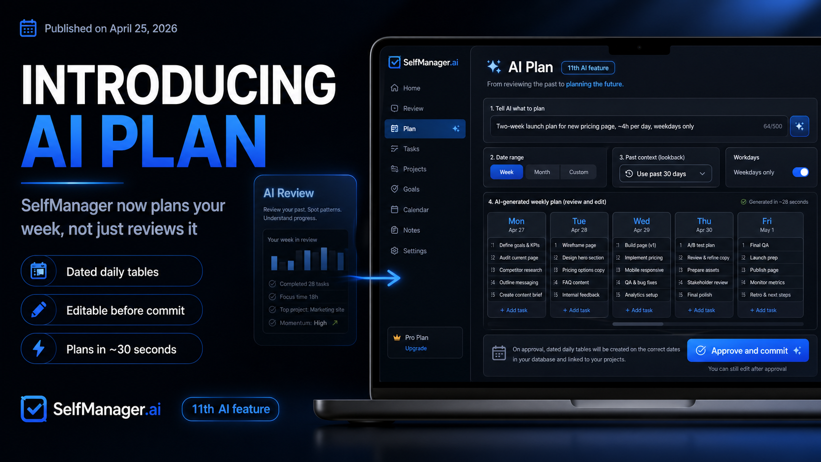 Introducing AI Plan: SelfManager.ai Now Plans Your Week, Not Just Reviews It