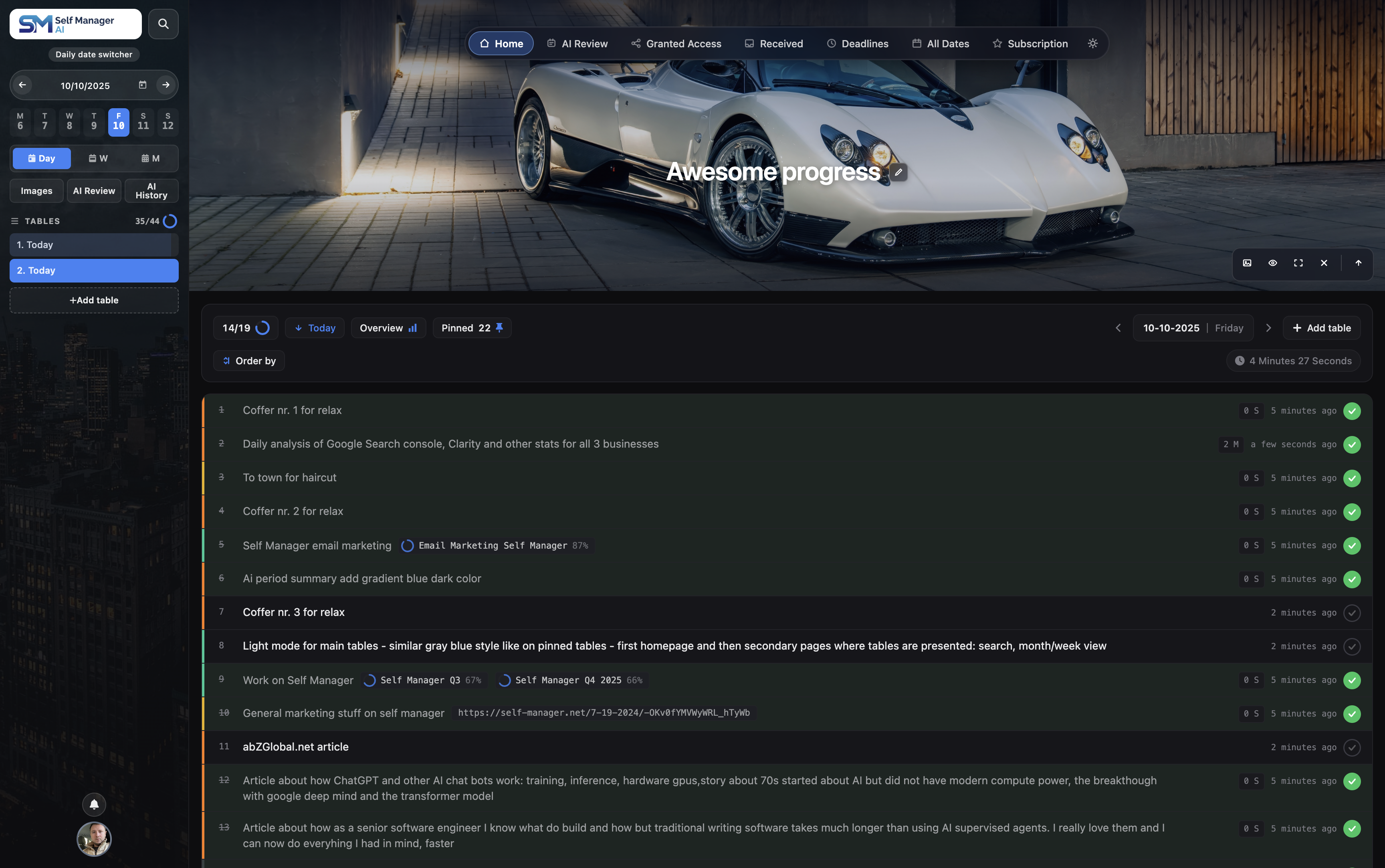 SelfManager.ai v4 dark mode with top hero