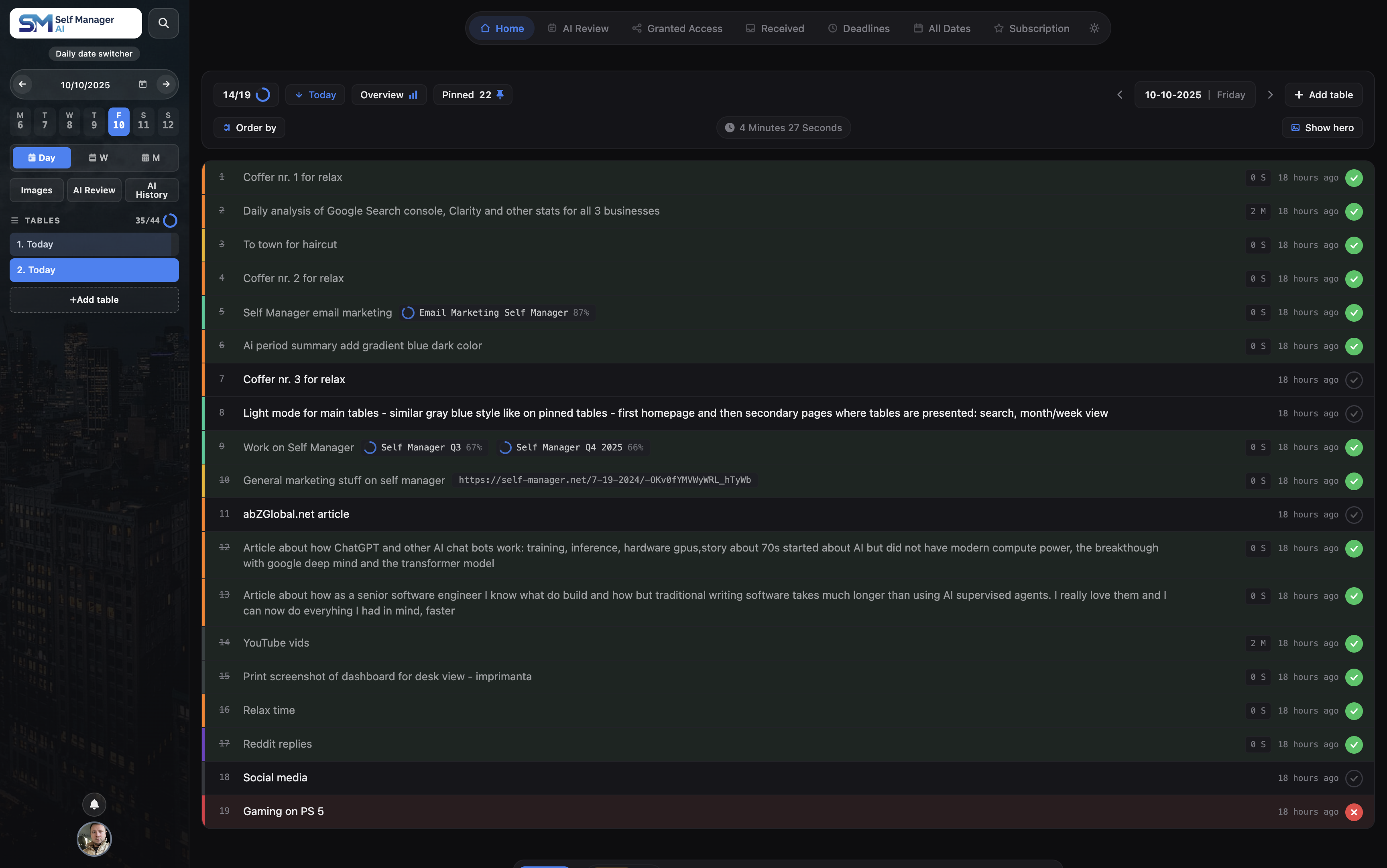 SelfManager.ai v4 dark mode without top hero
